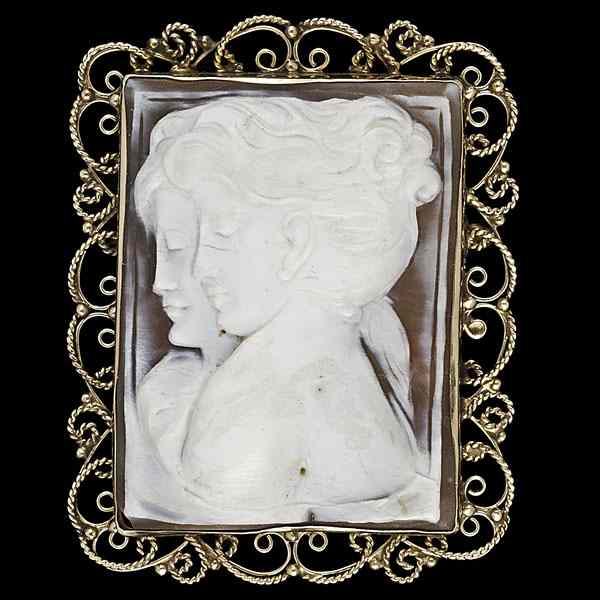 Appraisal: k Duo of Muses Portrait Cameo k yellow gold rectangular