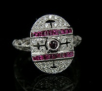 Appraisal: A Ladies' Art Deco Style Ring with Diamonds and Rubies