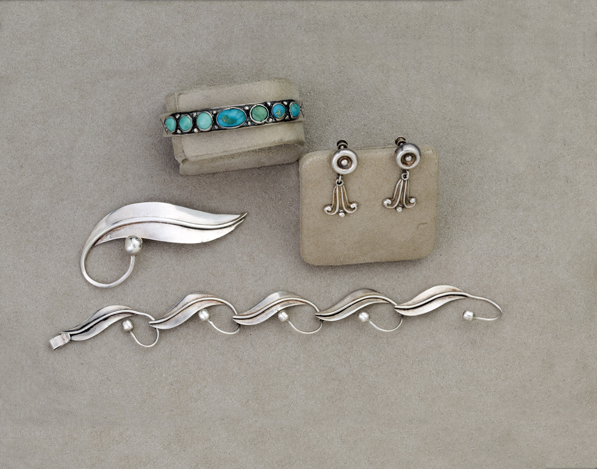 Appraisal: NAVAJO AND MEXICAN SILVER JEWELRY Including an open bangle set