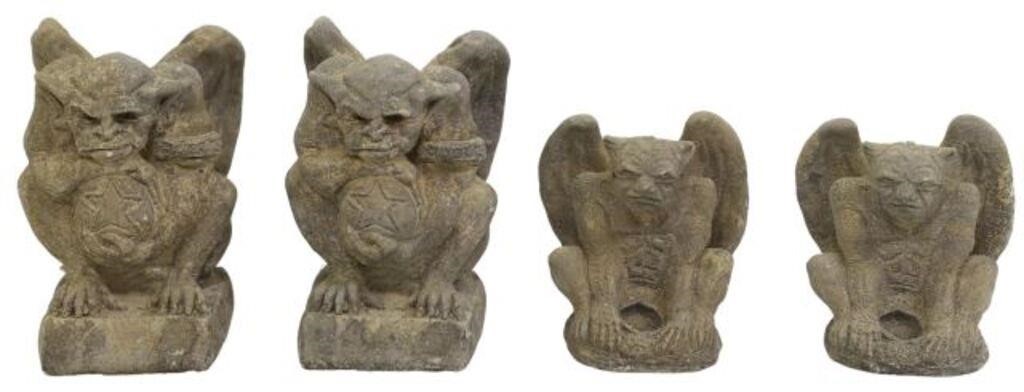 Appraisal: lot of Cast stone garden statuary Winged Gargoyles late th