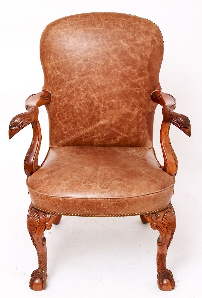 Appraisal: Chippendale Manner Carved Wood Armchair Chair Chippendale manner open armchair