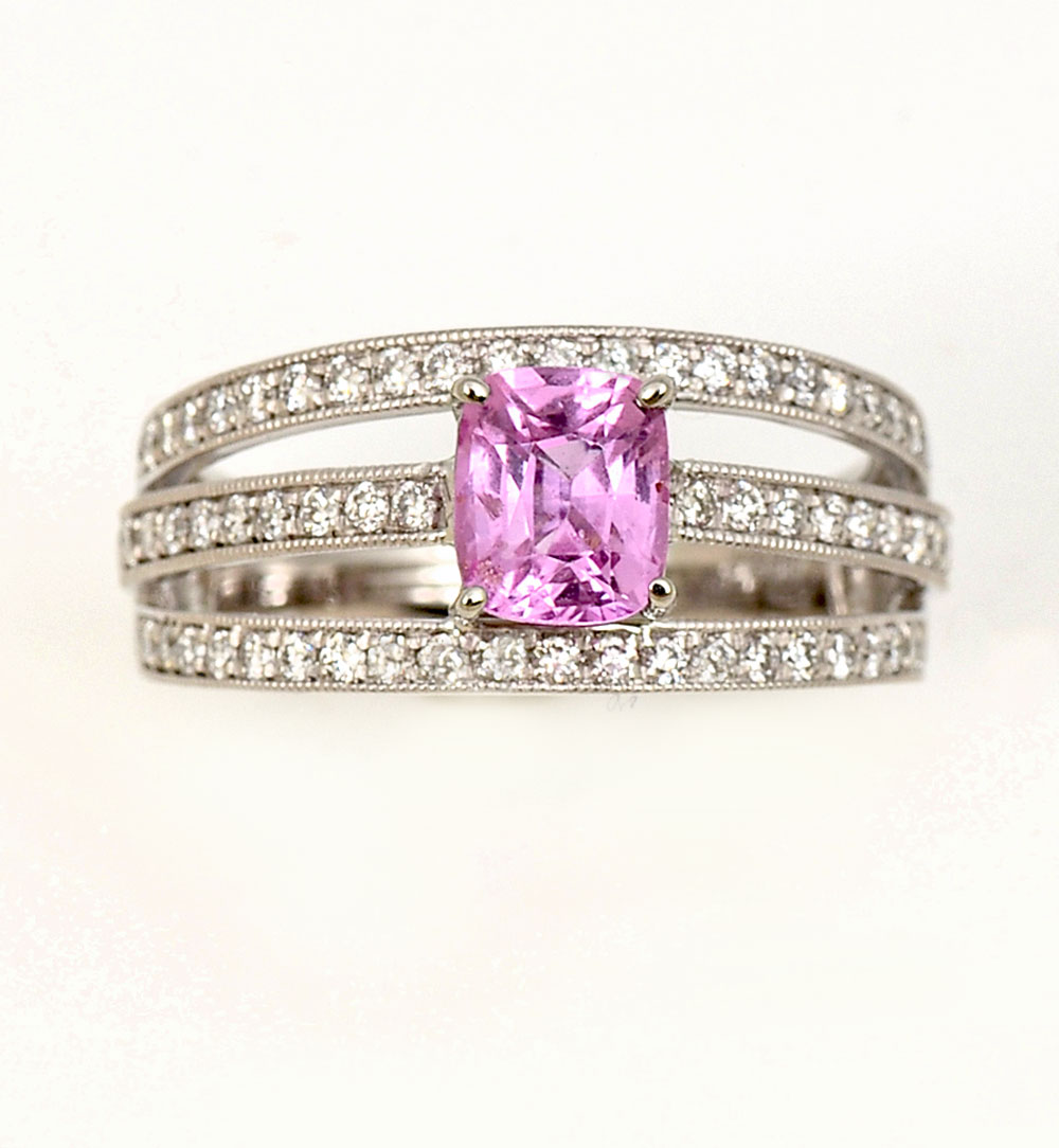 Appraisal: PLATINUM CT PINK SAPPHIRE DIAMOND RING CT pink sapphire is