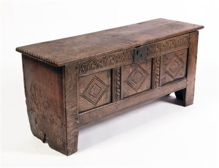 Appraisal: A th century style oak coffer the rectangular scalloped lid