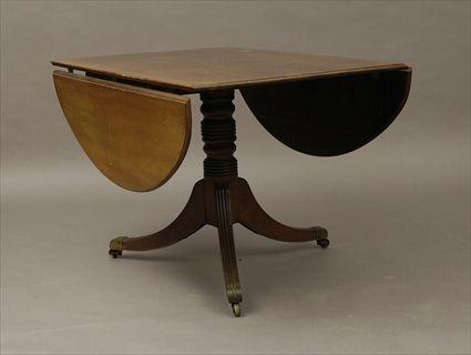 Appraisal: Regency-Style Mahogany Drop-Leaf Pedestal Dining Table x in in extended