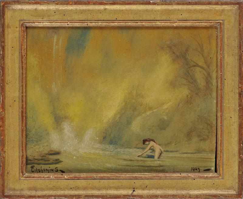 Appraisal: LOUIS M EILSHEMIUS - WOMAN BATHING Oil on board signed