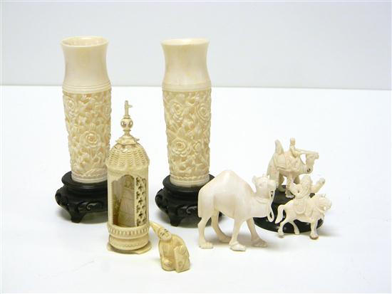 Appraisal: Asian carvings bone ivory including pair of floral carved vases