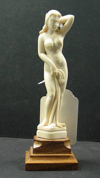 Appraisal: An Indian ivory carving of a female nude The beauty