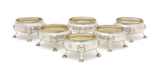 Appraisal: Set of Six English Silver Salts having beaded rim with