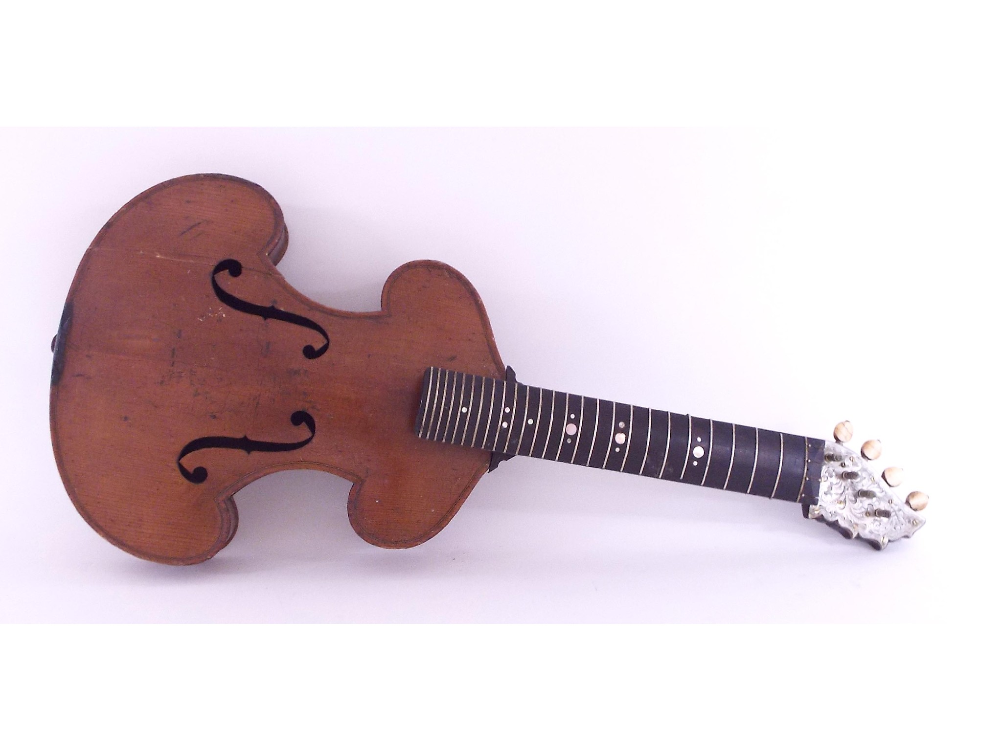 Appraisal: Interesting violin shaped fretted zither the shaped head with engraved