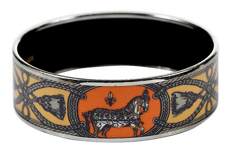 Appraisal: Herm s Bangle Bracelet silver-tone rim orange and yellow background