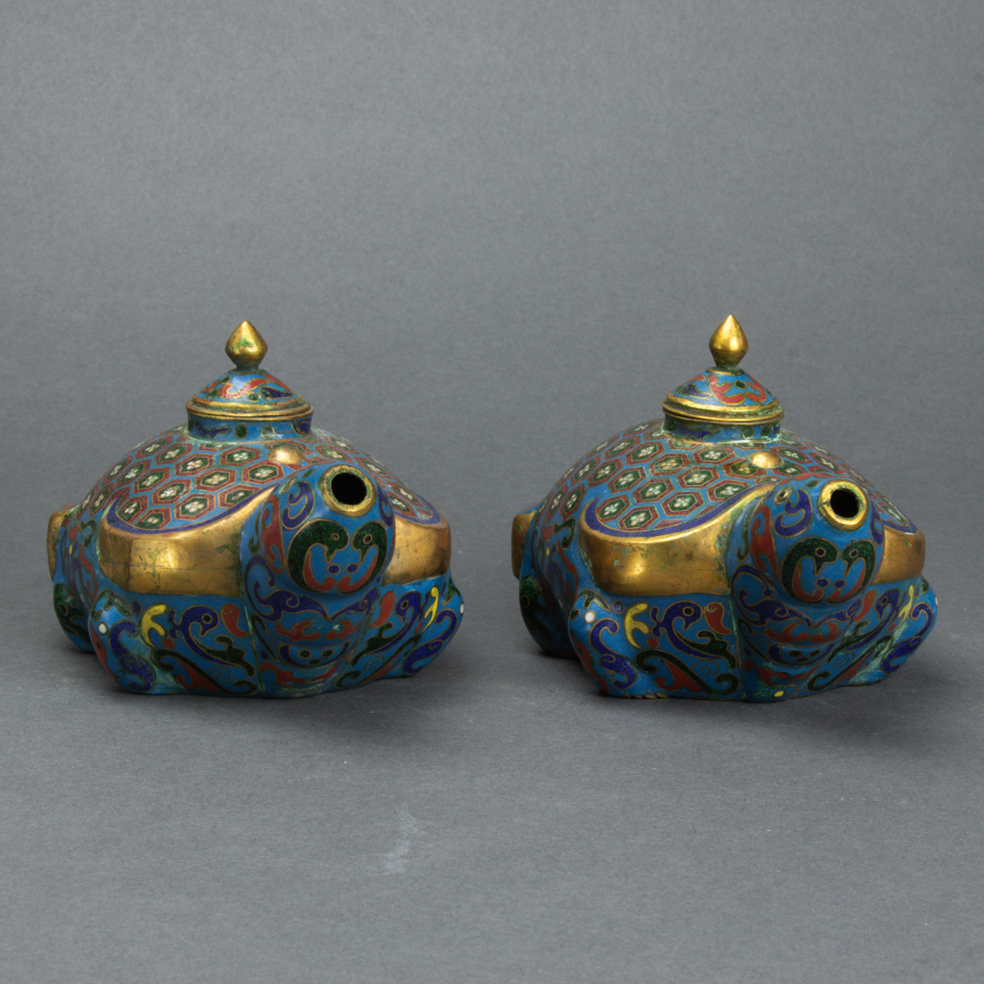 Appraisal: PAIR OF CHINESE CLOISONNE ENAMEL TURTLE-FORM VESSEL Pair of Chinese