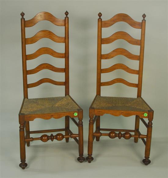 Appraisal: PAIR OF AMERICAN MAPLE LADDER BACK RUSH SEAT SIDE CHAIRS