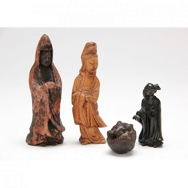 Appraisal: Four Antique Asian Objects including a carved wood figure of