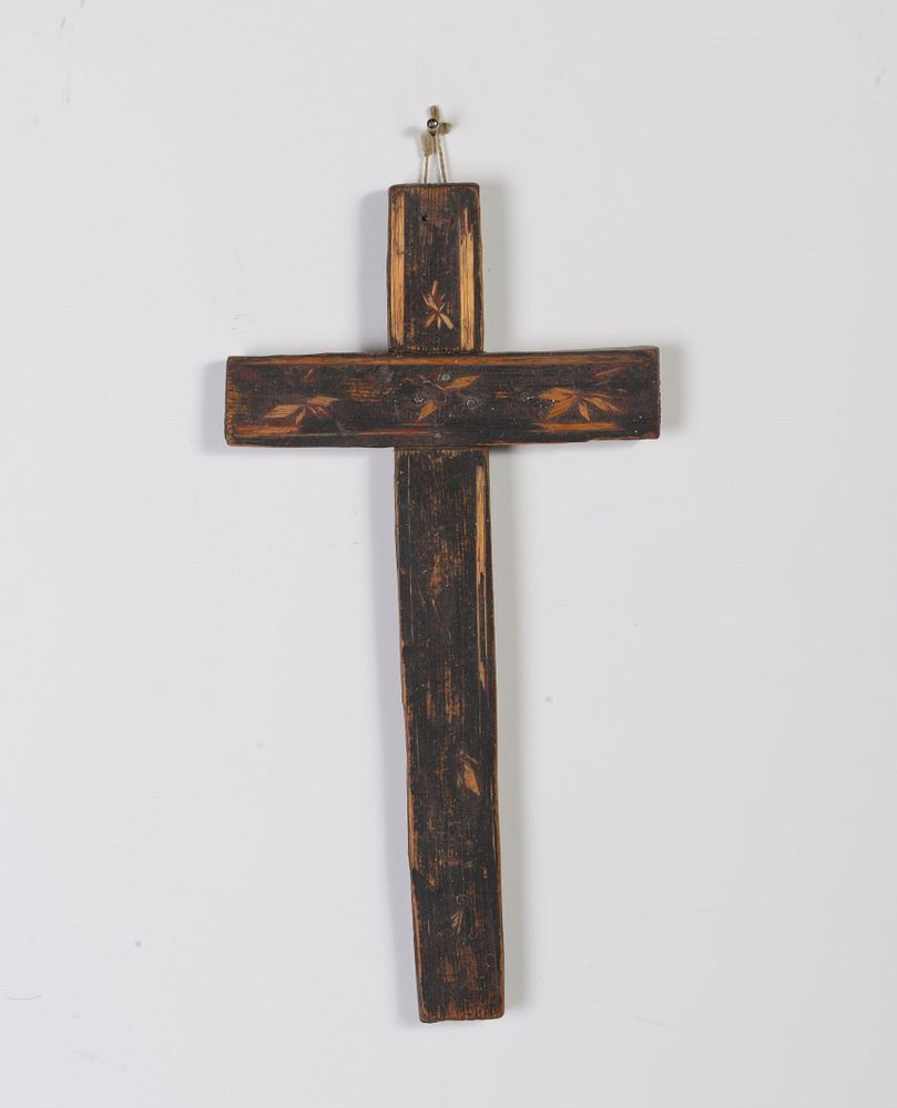 Appraisal: Wooden Cross with Straw Inlay th Century New Mexico Wooden