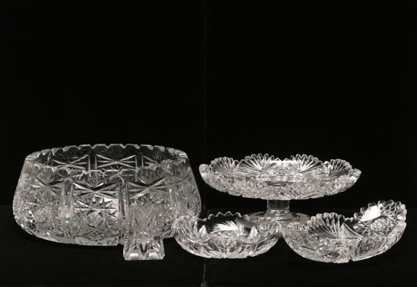 Appraisal: Cut glass items large bowl two smaller dishes footed dish