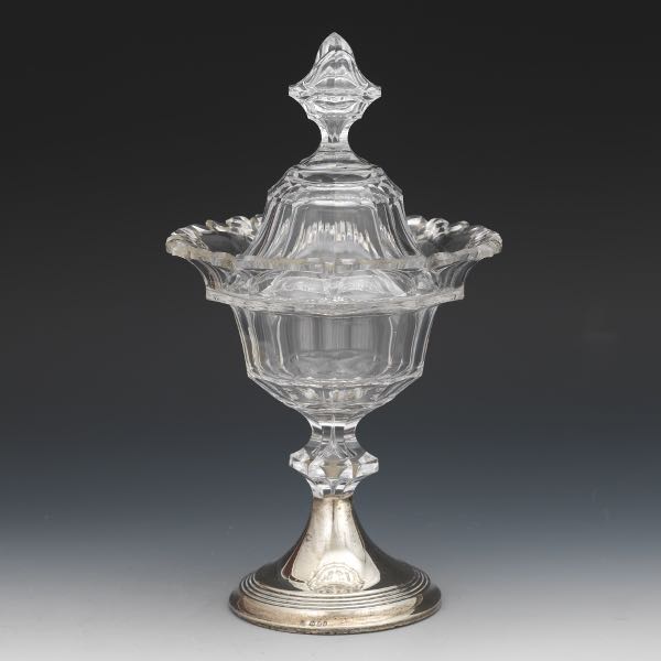 Appraisal: DUTCH GLASS AND STERLING SILVER CANDY DISH WITH STERLING SILVER