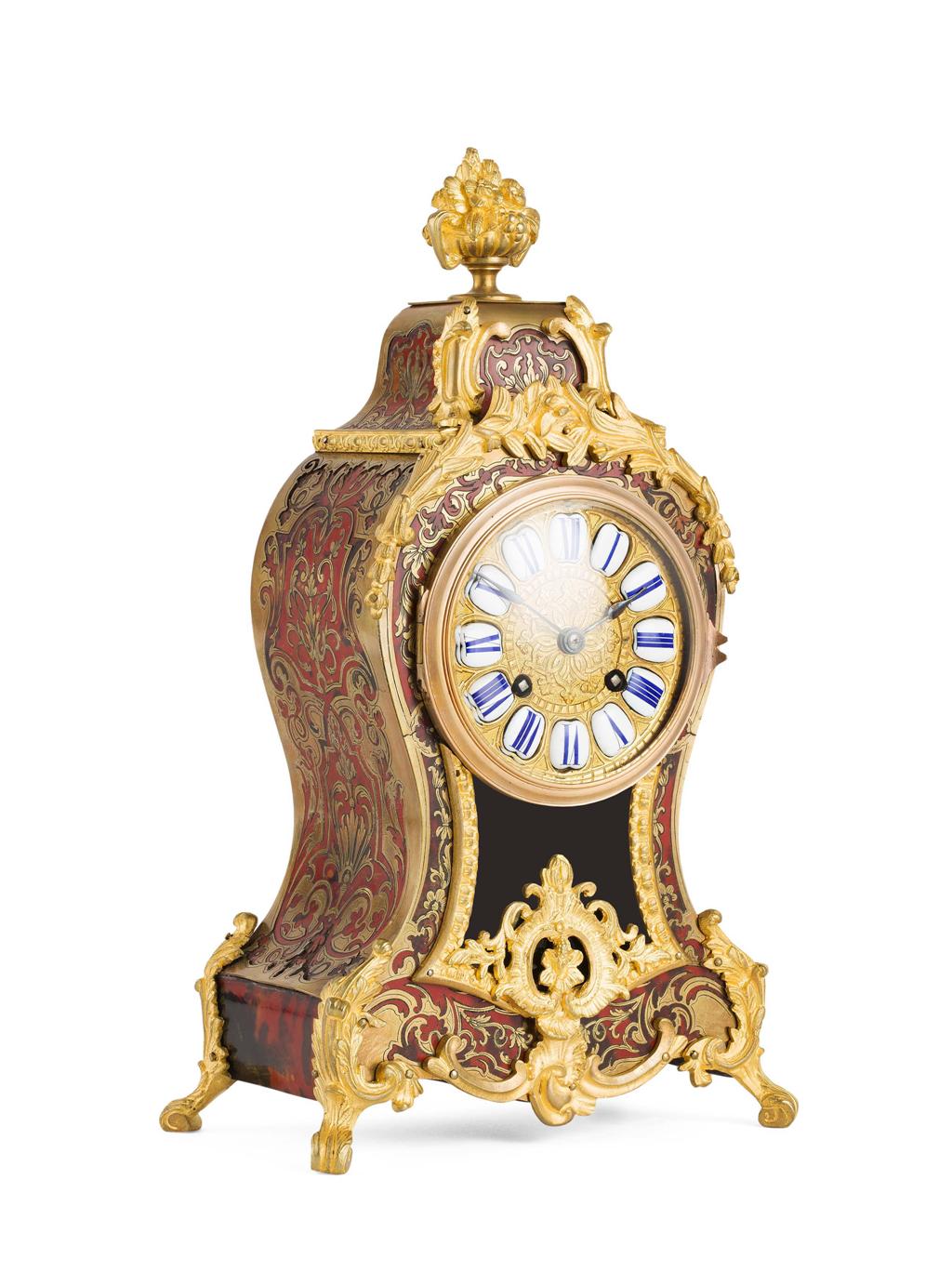 Appraisal: YLOUIS XV STYLE BOULLE MARQUETRY MANTEL CLOCK TH CENTURY the