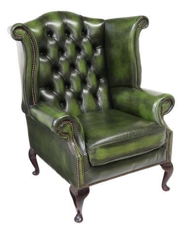 Appraisal: English Queen Anne style wingback armchair late th c green