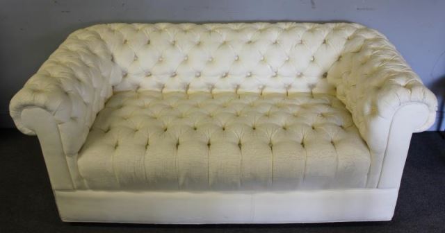 Appraisal: Petite White Leather Chesterfield Sofa From a Bronxville NY estate