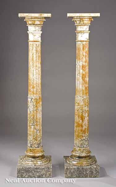 Appraisal: A Pair of Belle poque Carved Variegated Alabaster Pedestals late