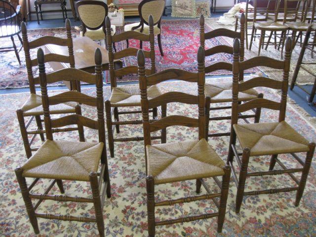 Appraisal: Set of Oak Ladder Back Chairs rush seats - High