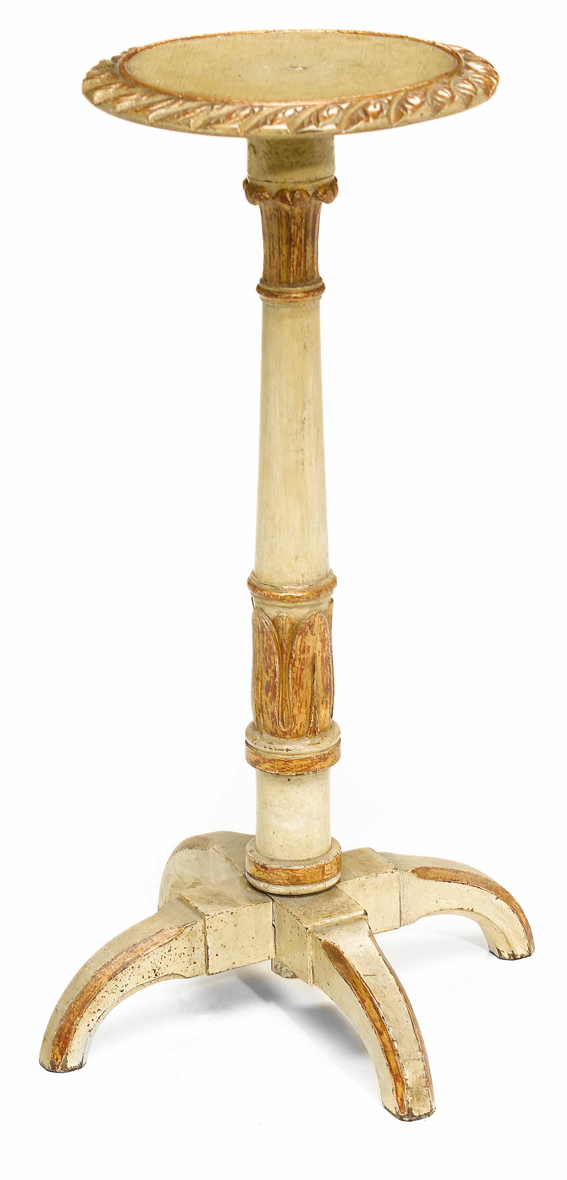 Appraisal: An Italian Neoclassical parcel gilt and paint decorated candle stand