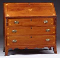 Appraisal: INLAID CHERRY THREE-DRAWER SLATE FRONT HEPPLEWHITE DESK The slant lid