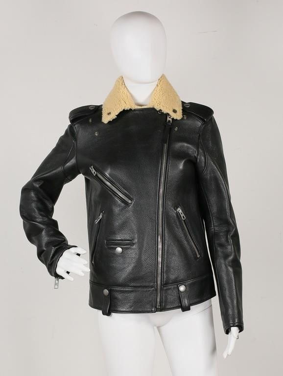 Appraisal: Coach black calfskin leather jacket with shearing collar zipper closure