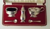 Appraisal: SILVER THREE-PIECE CONDIMENT SET BOXED Birmingham comprising salt pepperette mustard