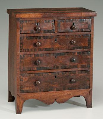 Appraisal: Fine American Federal miniature chest figured mahogany veneers and rosewood