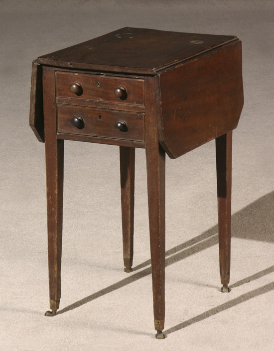 Appraisal: Federal Mahogany Drop-Leaf Two Drawer Work Table Probably New England