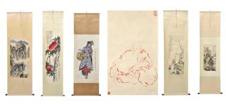 Appraisal: A GROUP OF SIX CHINESE SCROLL PAINTINGS A GROUP OF