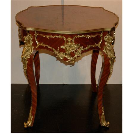 Appraisal: Louis XV Style Gilt-Metal Mounted Marquetry Inlaid Walnut Center Table