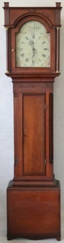 Appraisal: LATE TH C AMERICAN CHERRY INLAID TALL CASECLOCK PAINTED DIAL