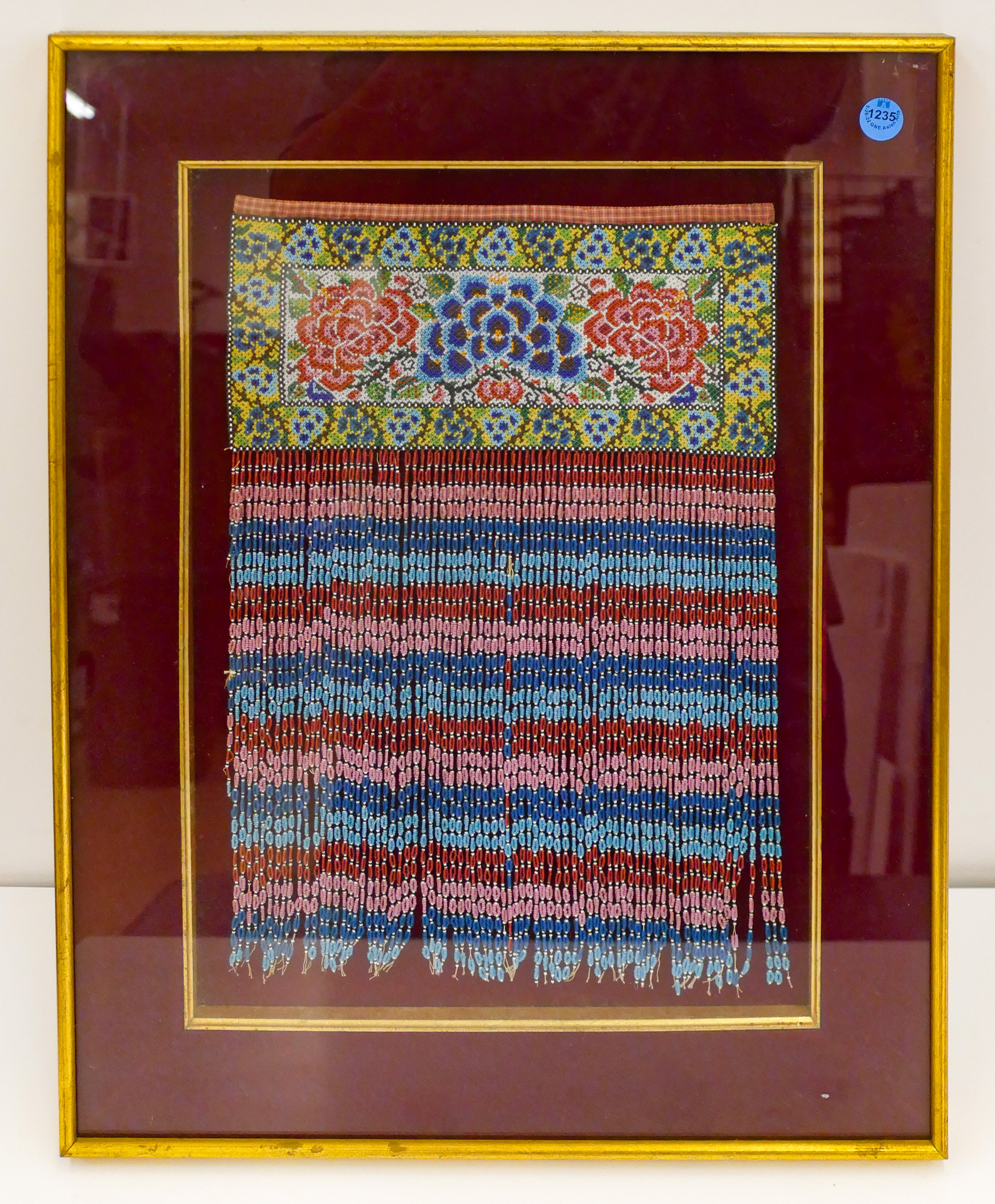 Appraisal: Fine Chinese Floral Beadwork Dangling Panel Framed ''x ''