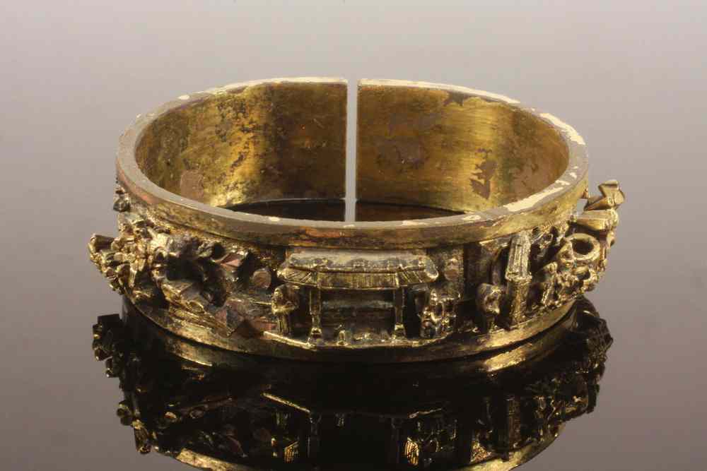 Appraisal: CHINESE GILT BRONZE BRACELET - Qing Dynasty High Relief Gilt