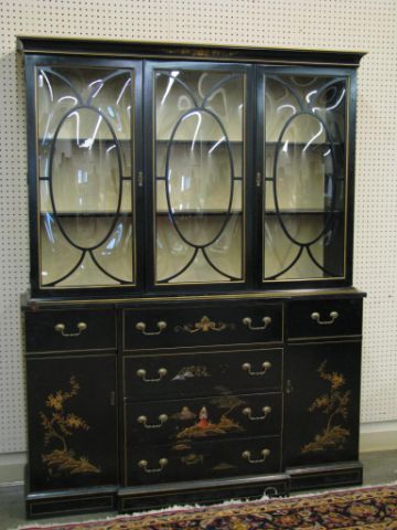 Appraisal: Vintage Chinese Chinoiserie Break Front with two-piece construction with base