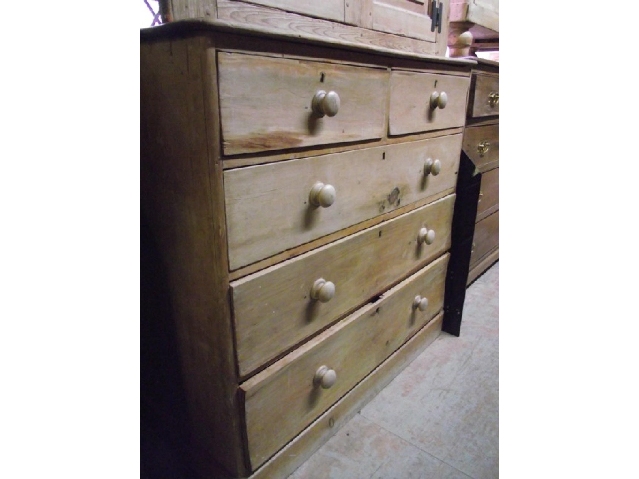 Appraisal: A Victorian stripped pine bedroom chest of three long and