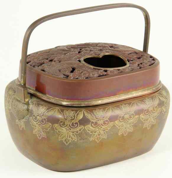 Appraisal: Chinese Portable Brazier th Centurythe copper body with etched floral