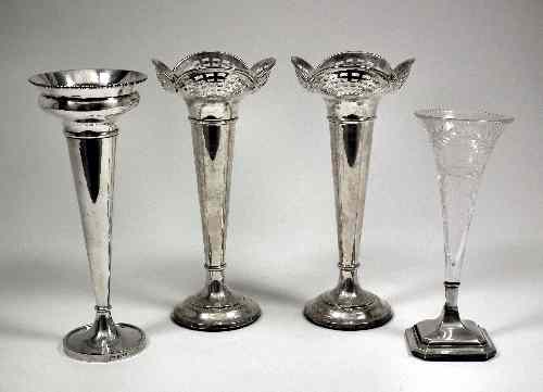 Appraisal: A pair of George V silver specimen vases with splayed