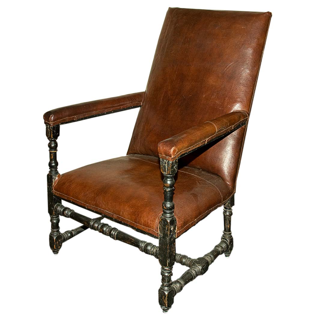 Appraisal: Italian Baroque Style Painted Armchair The rectangular padded back and