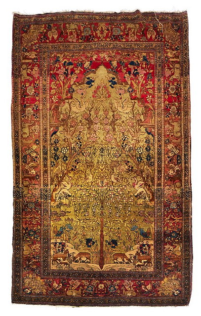 Appraisal: AN ISFAHAN PICTORIAL RUG decorated birds and animals around a