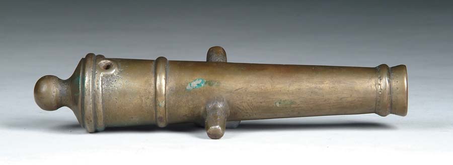 Appraisal: SMALL BRONZE CANNON BBL Naval style cannon overall including the