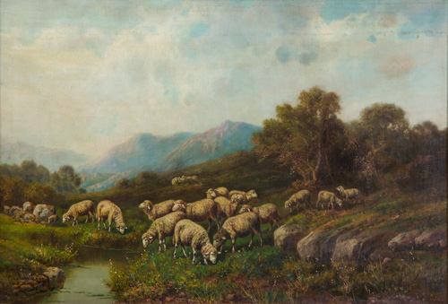 Appraisal: Landscape with Sheep American School th c Oil on canvas