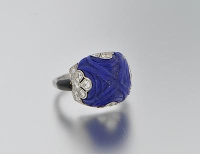 Appraisal: A Platinum Lapis and Diamond Ring in Cartier Box Platinum