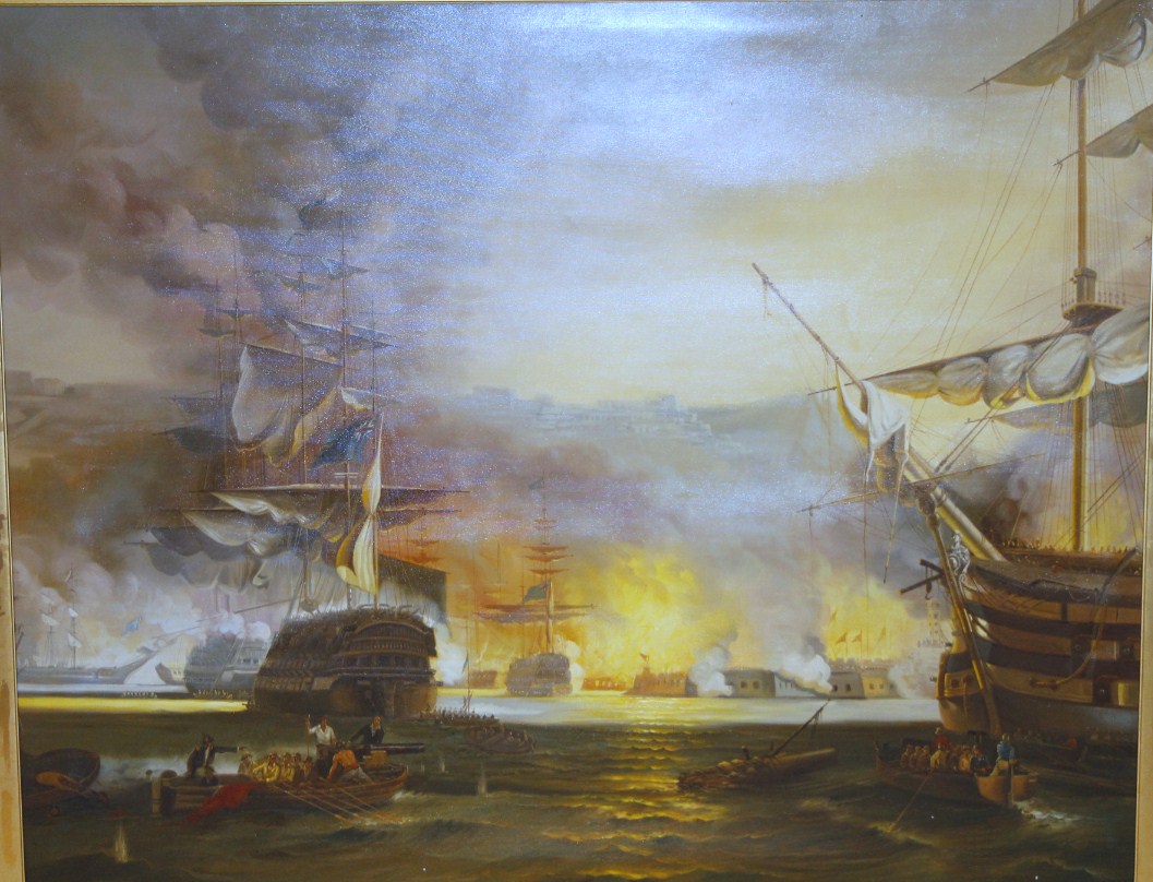 Appraisal: thC School Napoleonic Sea Battle on canvas unsigned cm x