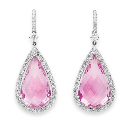 Appraisal: Pair of White Gold Kunzite and Diamond Pendant-Earrings Estimate -