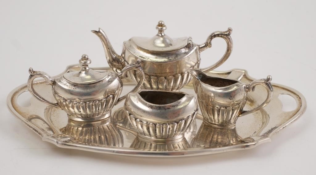 Appraisal: Miniature sterling silver tea set each piece hallmarked with Meyers'