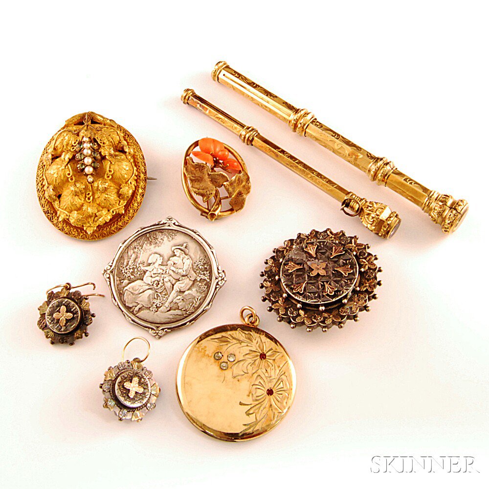 Appraisal: Small Group of Victorian Jewelry including memorial pieces gold-filled pens