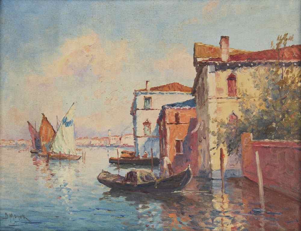 Appraisal: VENETIAN CANAL SCENE SIGNED MAJOR Oil Canvasboard '' x ''